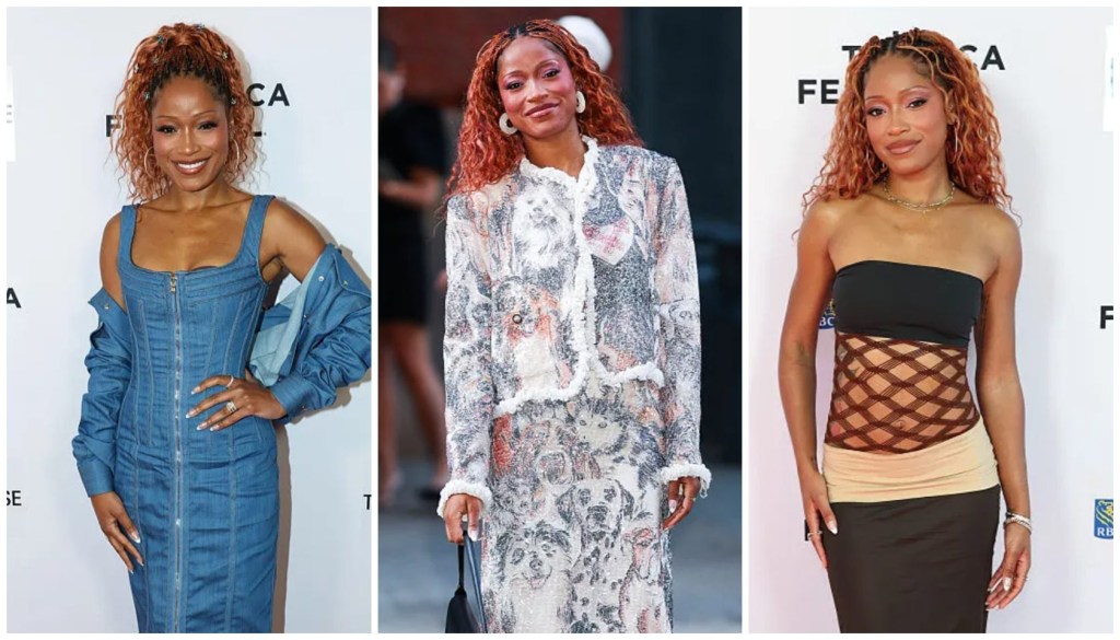 Keke Palmer Is Everywhere Right Now — And Looking Good While Doing It - Three images of a woman with curly red hair wearing different outfits at a film festival event.