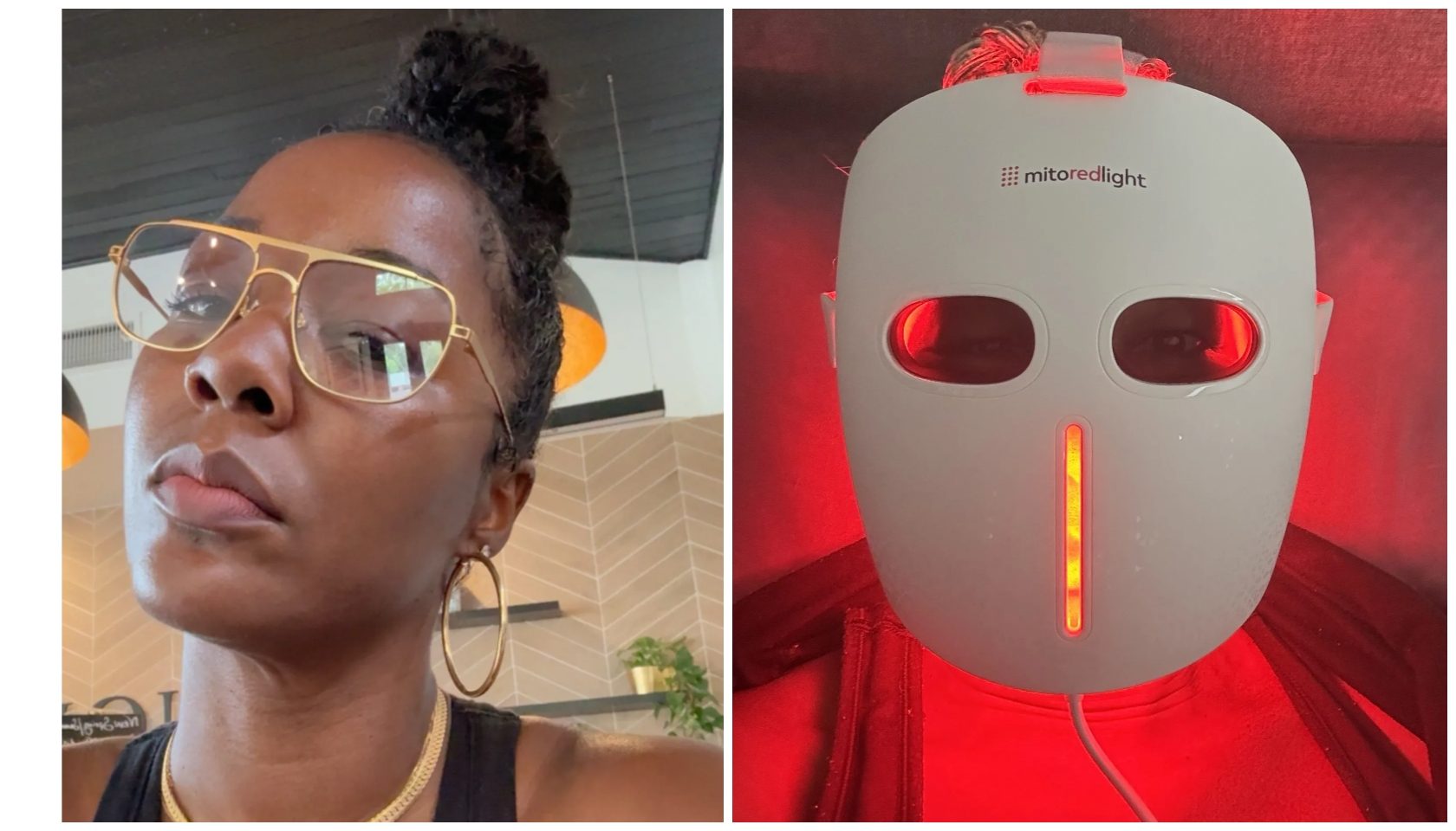samjah saulsberry wearing The MitoGLOW LED Red Light Therapy Face Mask